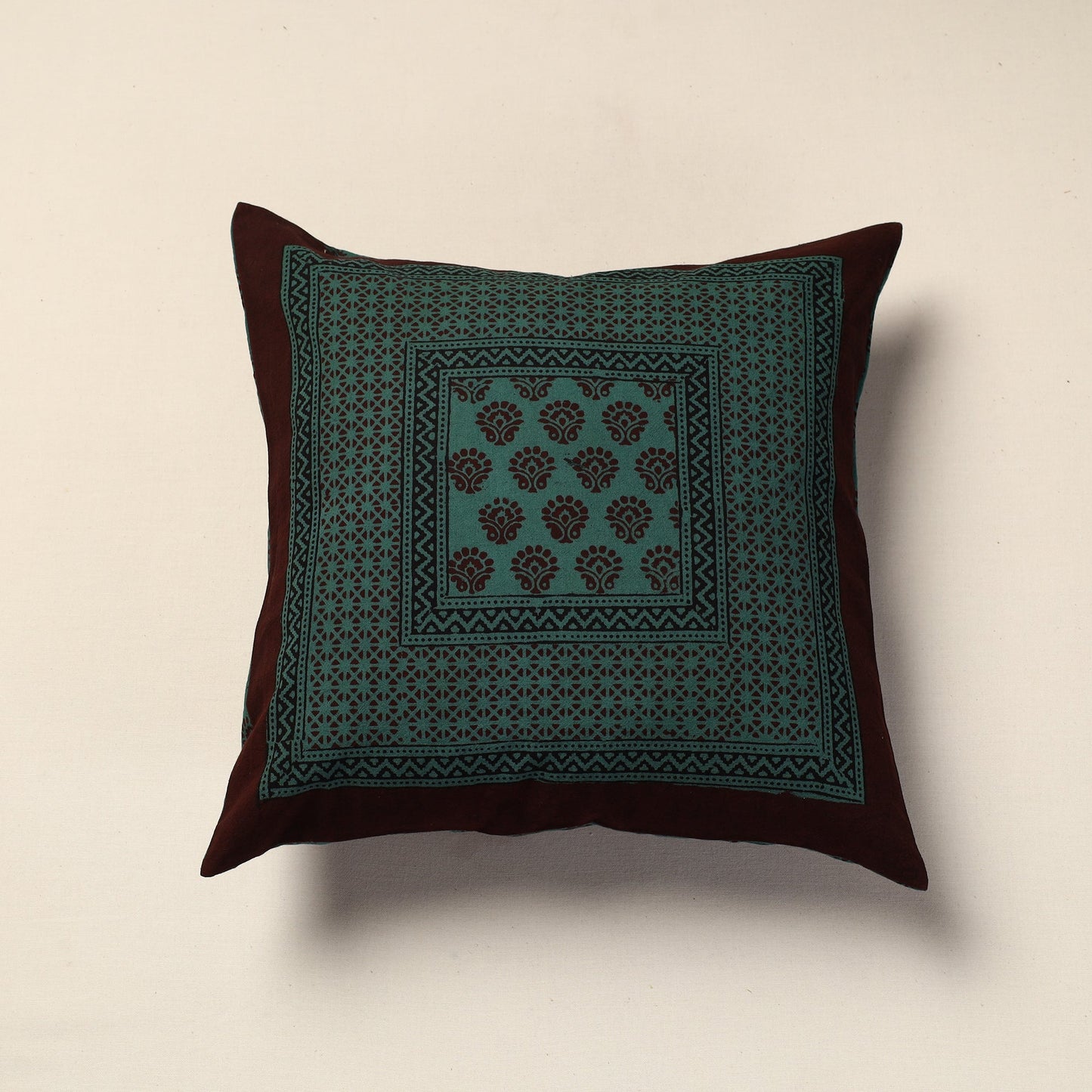 Green Bagh Block Printed Cotton Cushion Cover