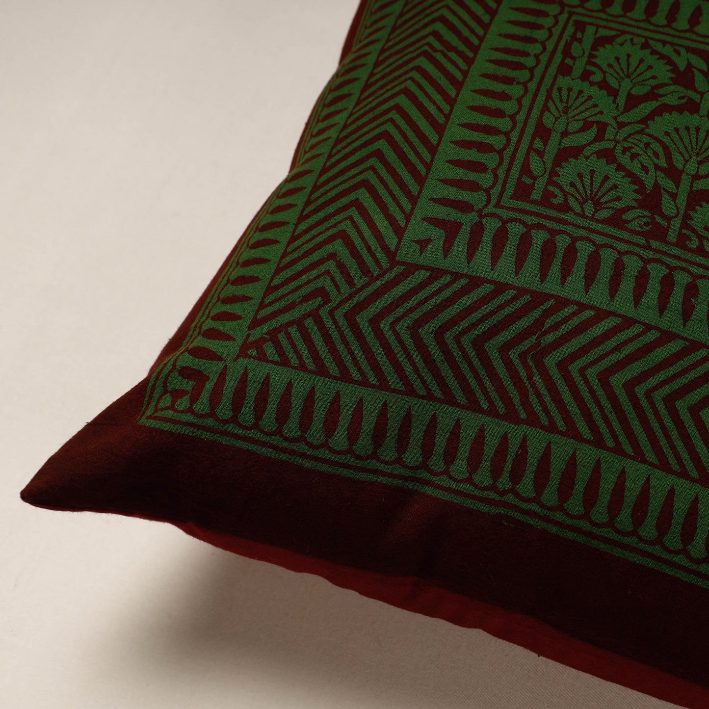 Green Bagh Block Printed Cotton Cushion Cover
