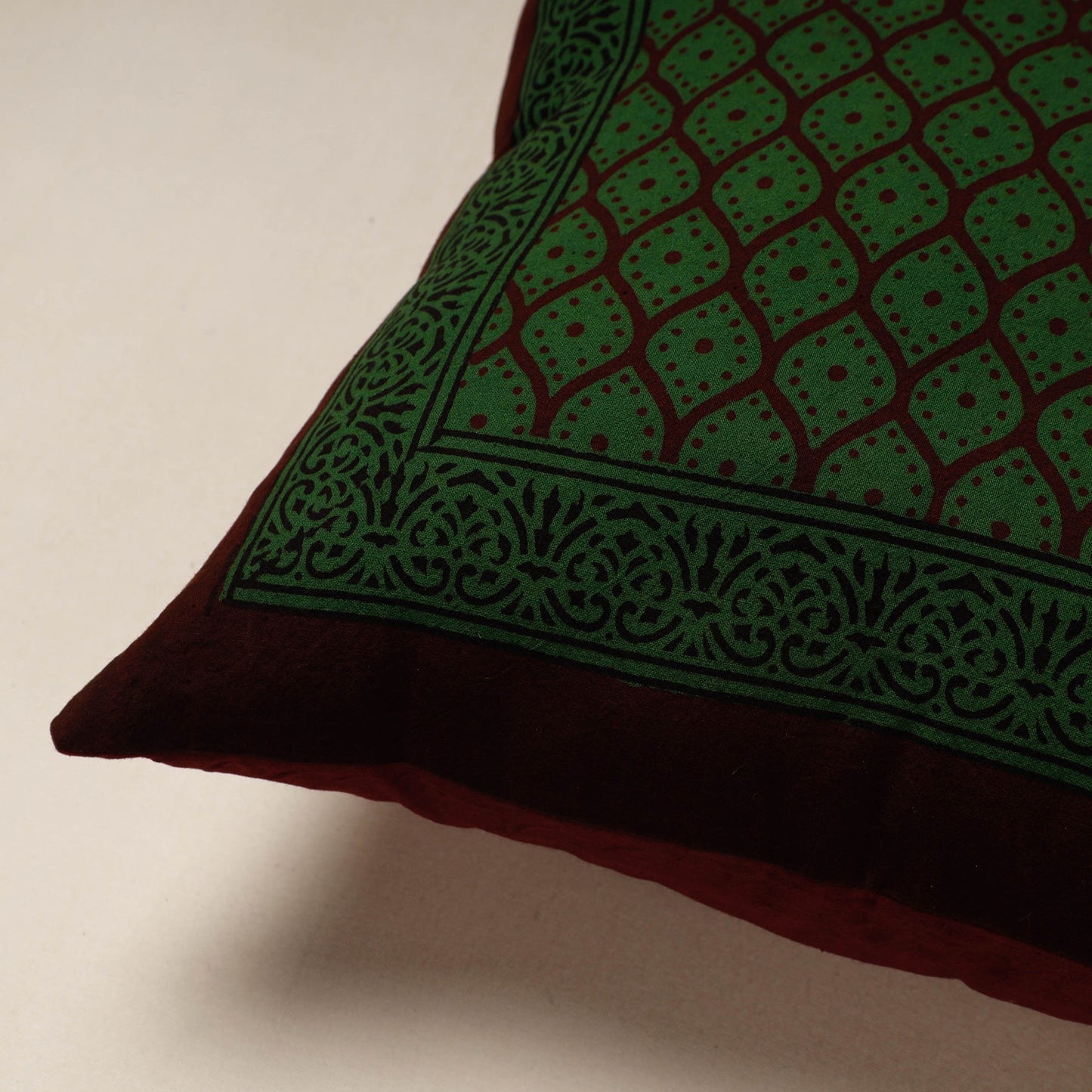 Green Bagh Block Printed Cotton Cushion Cover