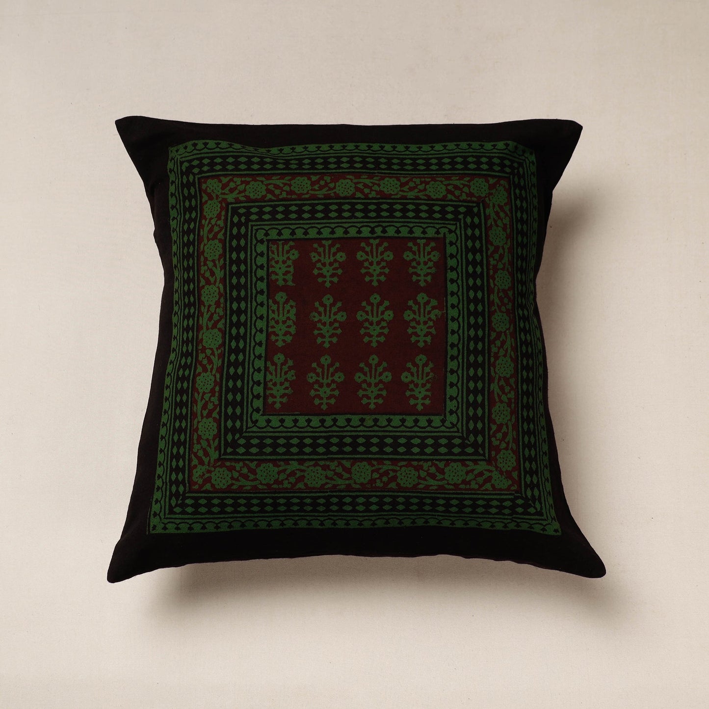 Green Bagh Block Printed Cotton Cushion Cover