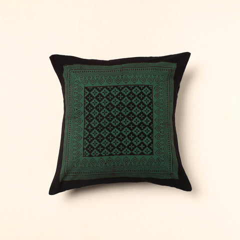 Green - Bagh Block Printed Cotton Cushion Cover (16 x 16 in) 16