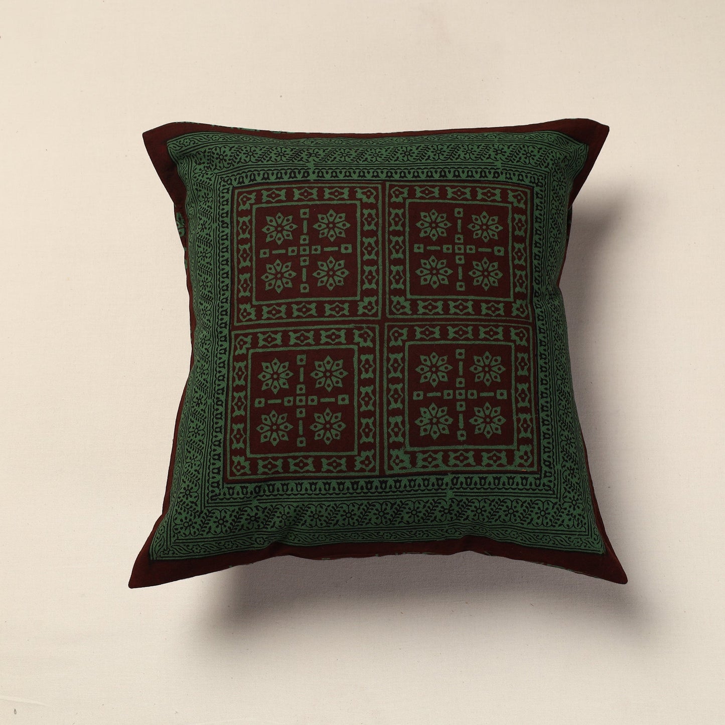 Green Bagh Block Printed Cotton Cushion Cover