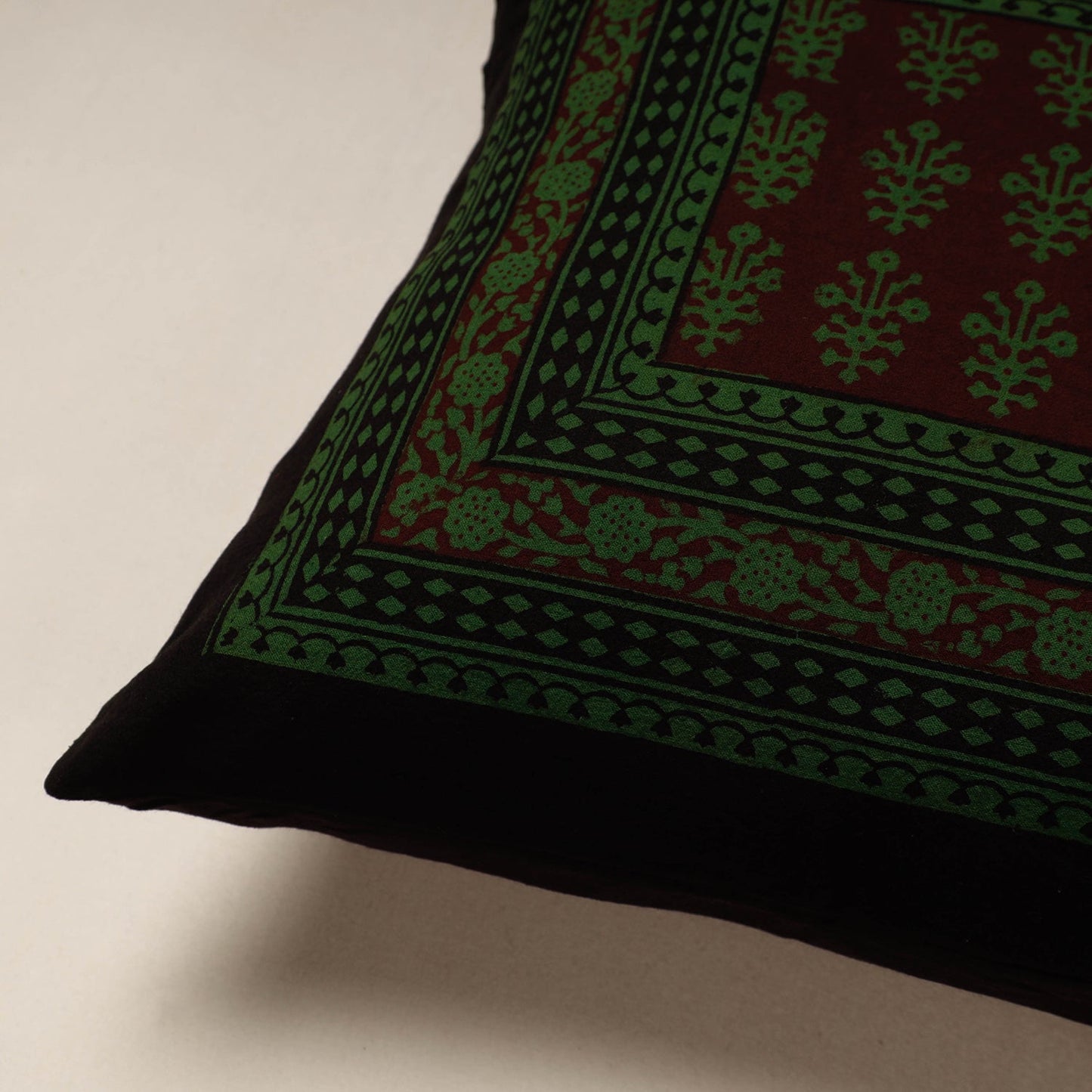 Green Bagh Block Printed Cotton Cushion Cover