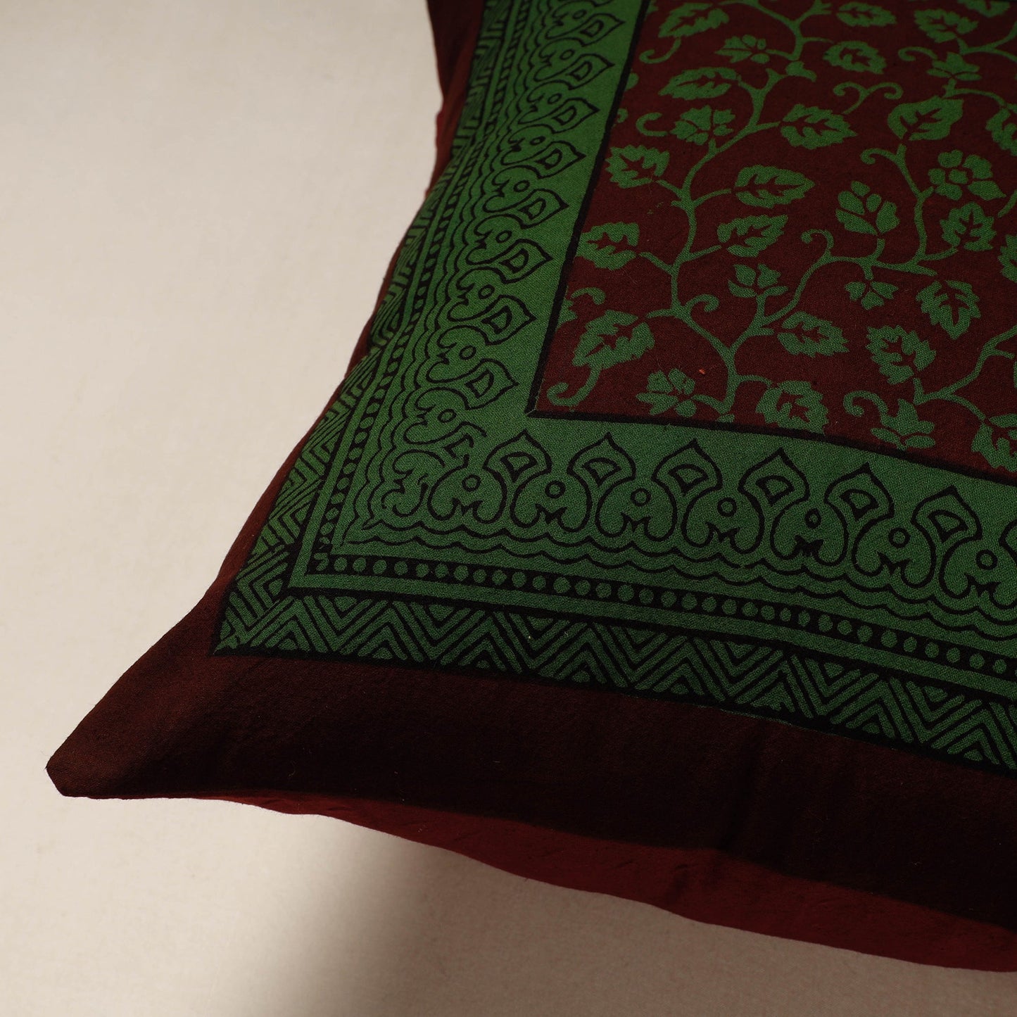 Green Bagh Block Printed Cotton Cushion Cover