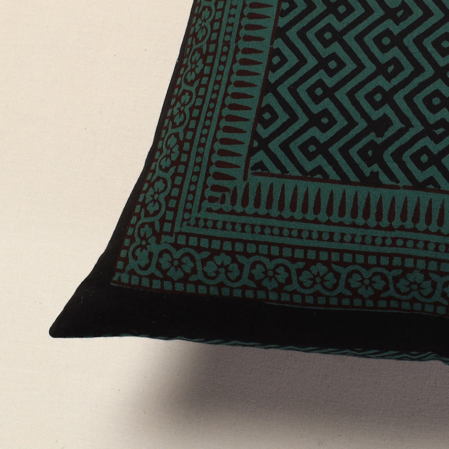 Green Bagh Block Printed Cotton Cushion Cover