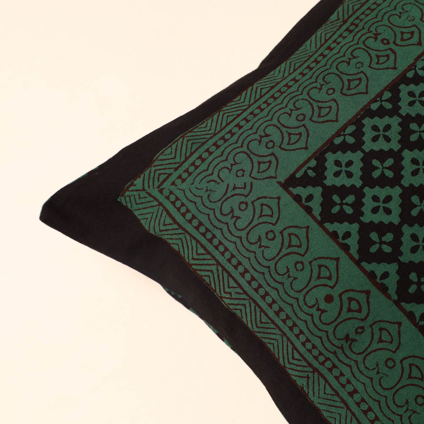 Green - Bagh Block Printed Cotton Cushion Cover (16 x 16 in) 16