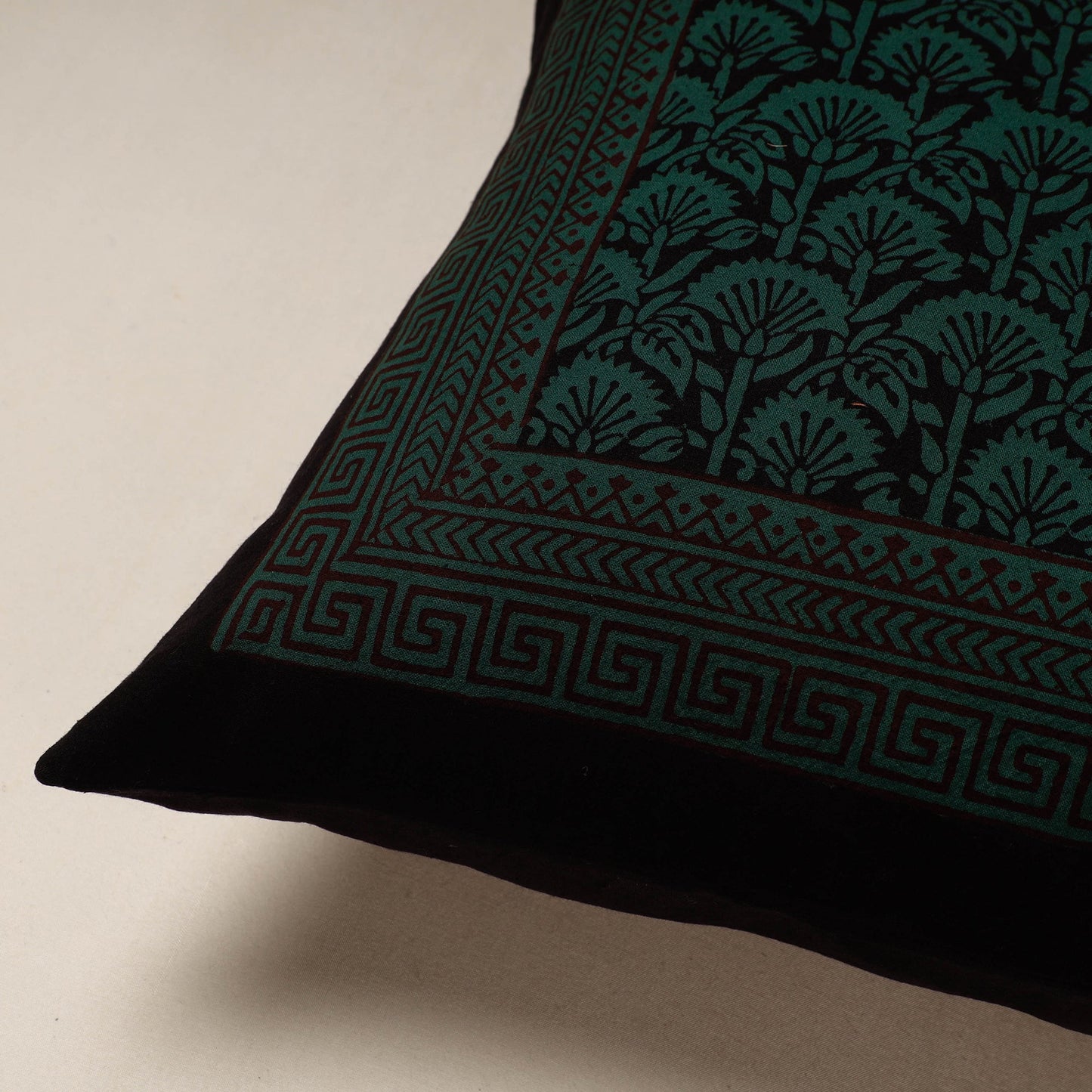 Green Bagh Block Printed Cotton Cushion Cover