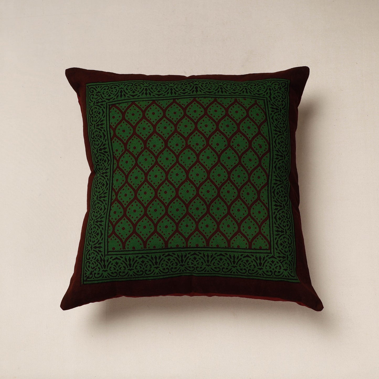 Green Bagh Block Printed Cotton Cushion Cover
