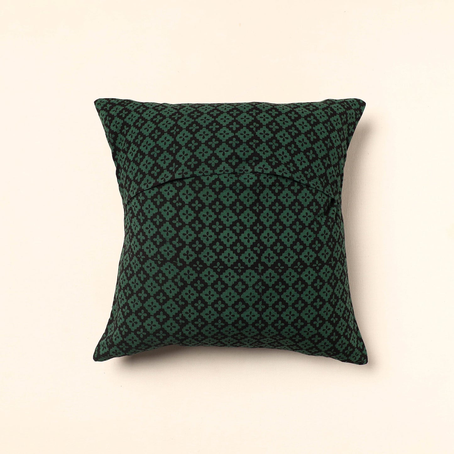 Green - Bagh Block Printed Cotton Cushion Cover (16 x 16 in) 16