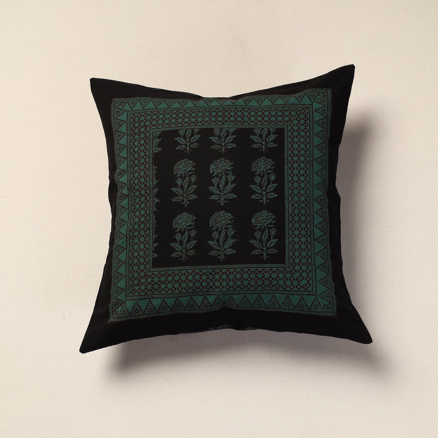 Green Bagh Block Printed Cotton Cushion Cover