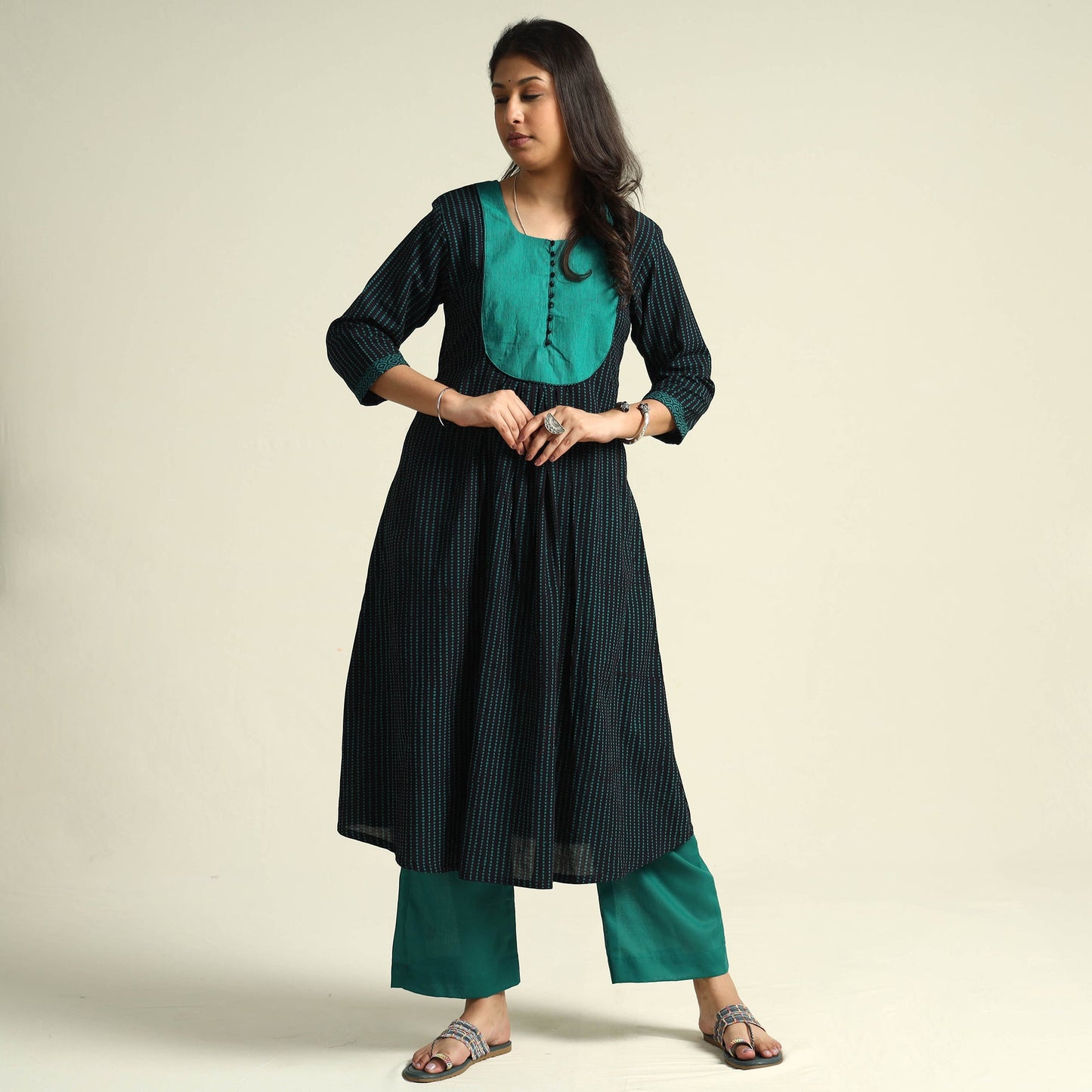  Bagh Block Printing Cotton Kurta with Palazzo & Dupatta Set 