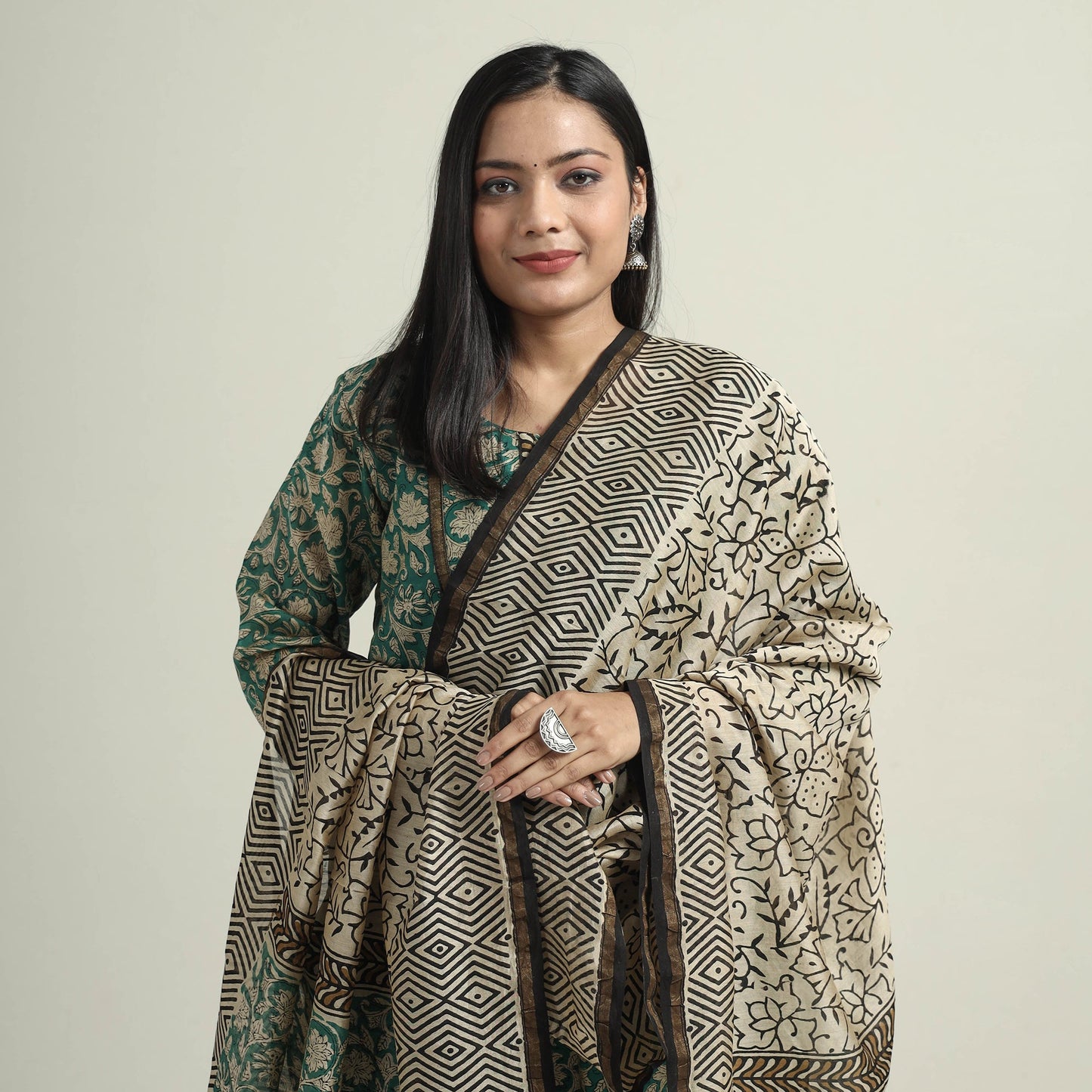 Green - bagru block printed chanderi silk kurta