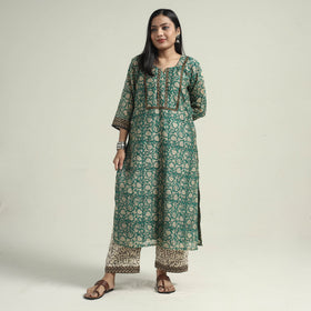 Green - bagru block printed chanderi silk kurta
