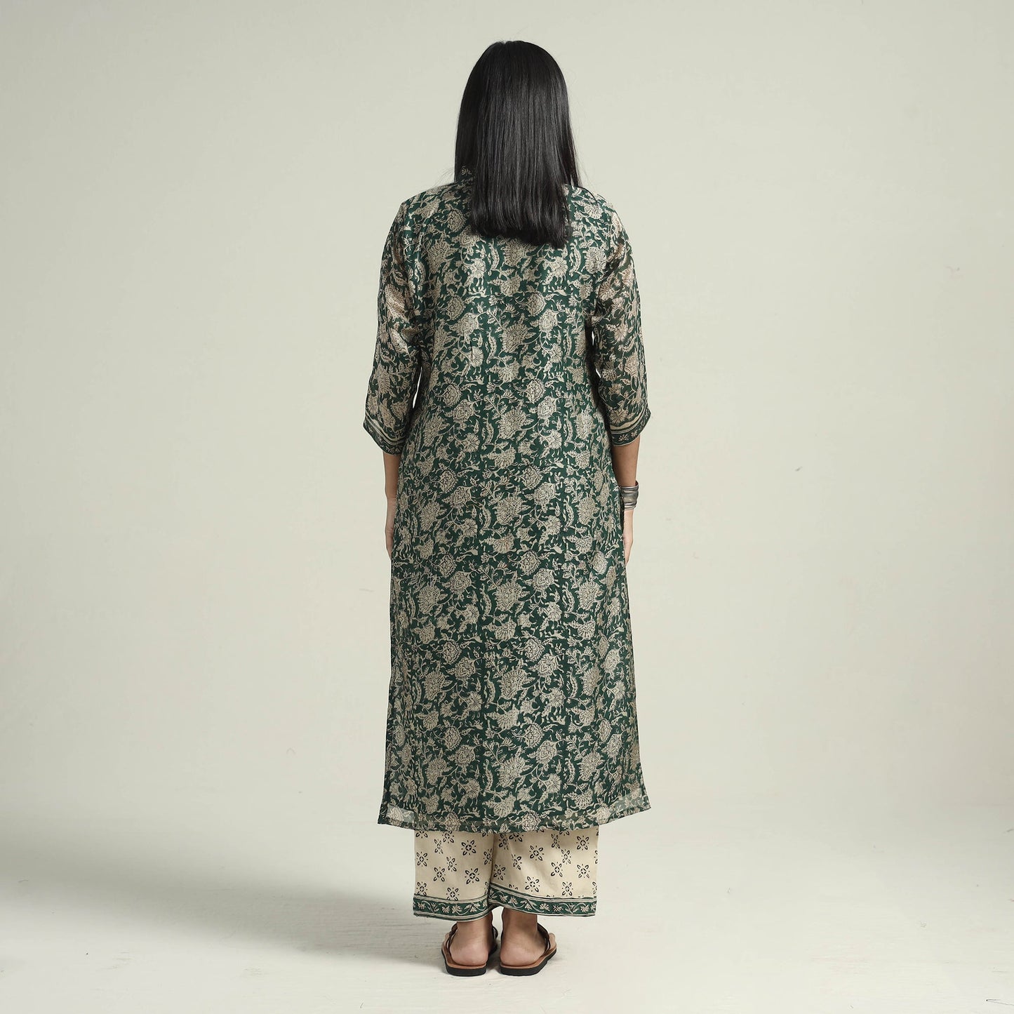 Green - bagru block printed chanderi silk kurta