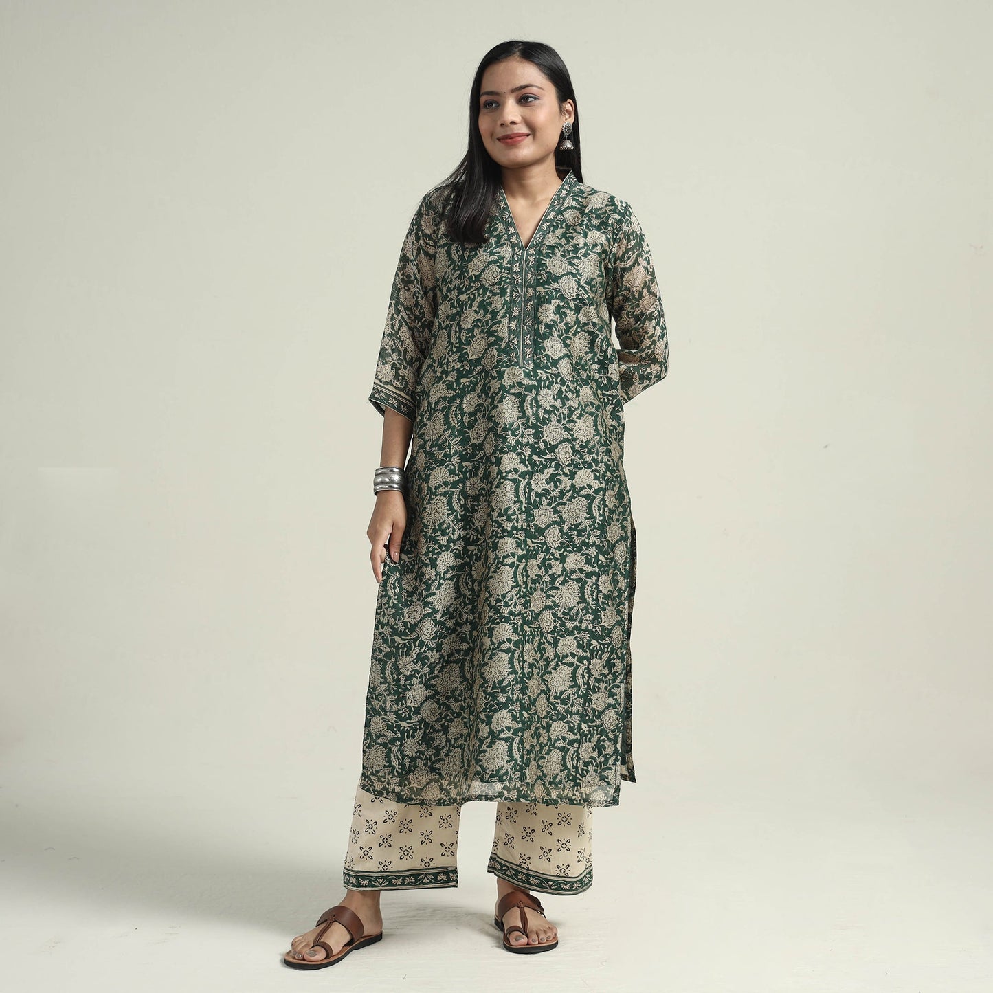 Green - bagru block printed chanderi silk kurta