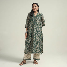 Green - bagru block printed chanderi silk kurta