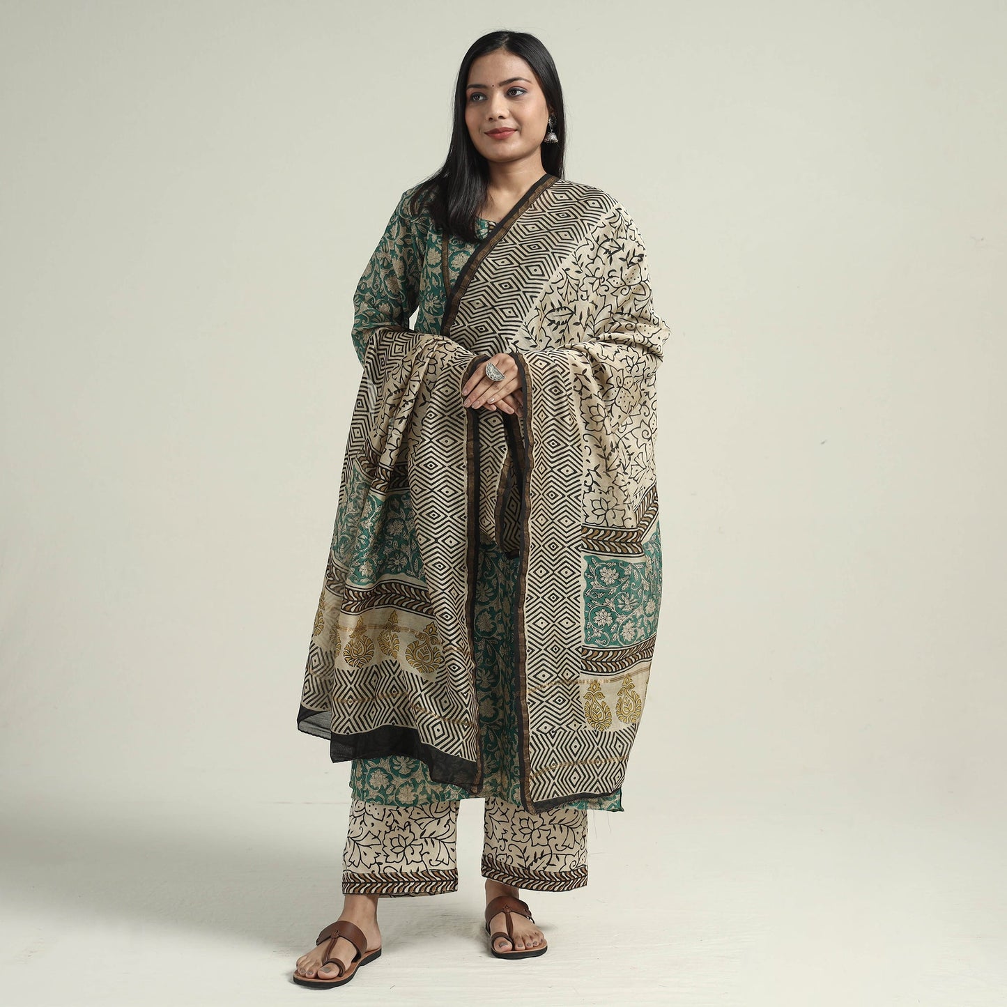 Green - bagru block printed chanderi silk kurta