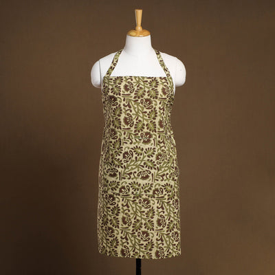  Green Bagru Block Print Cotton Apron with Pocket