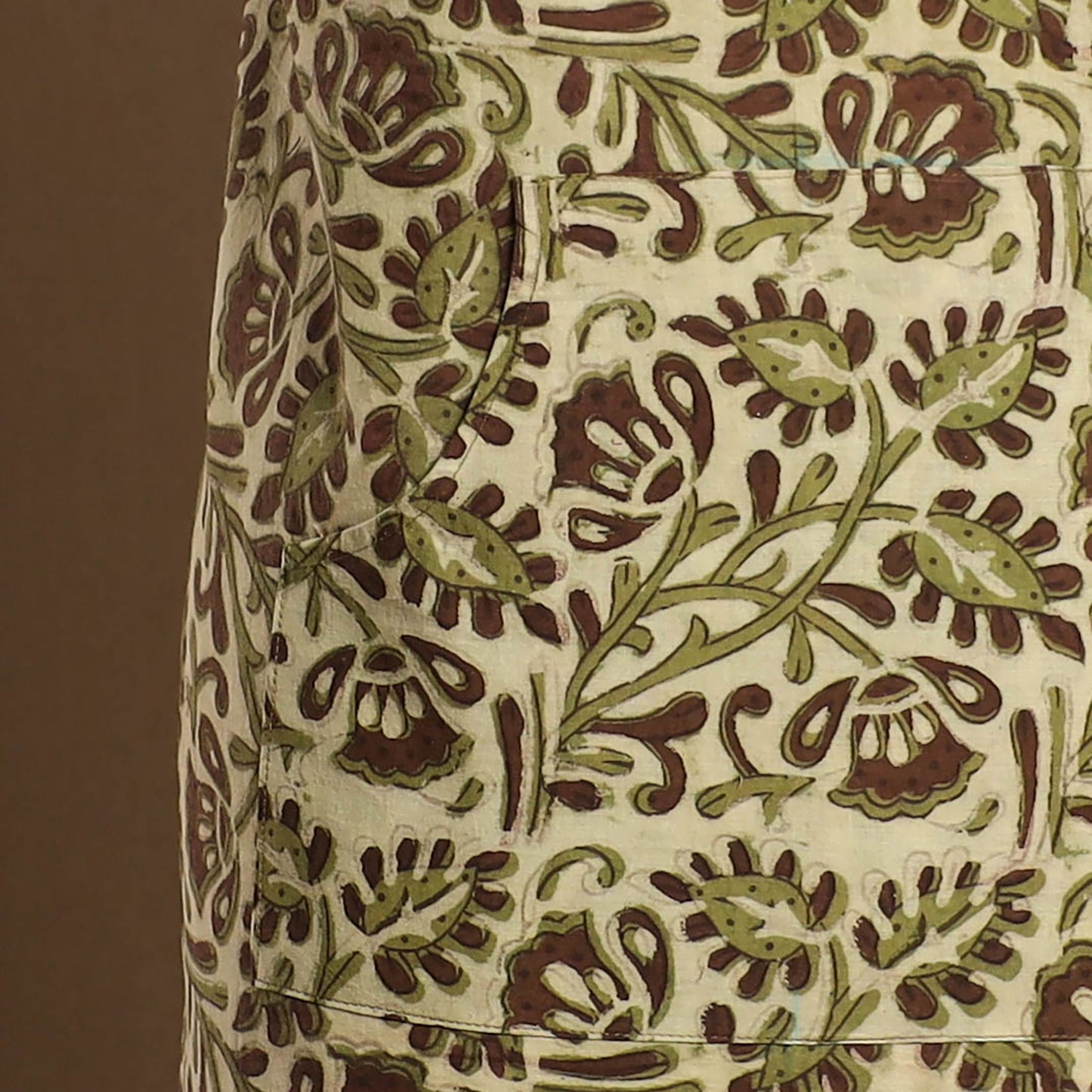  Green Bagru Block Print Cotton Apron with Pocket