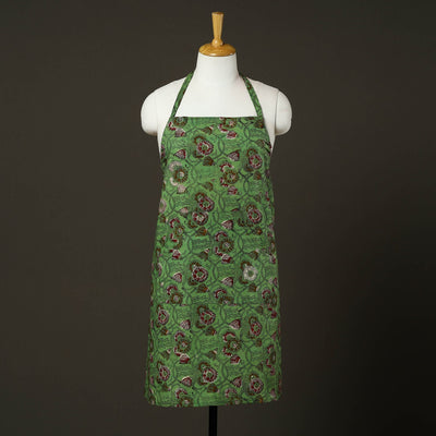  Green Bagru Block Print Cotton Apron with Pocket 
