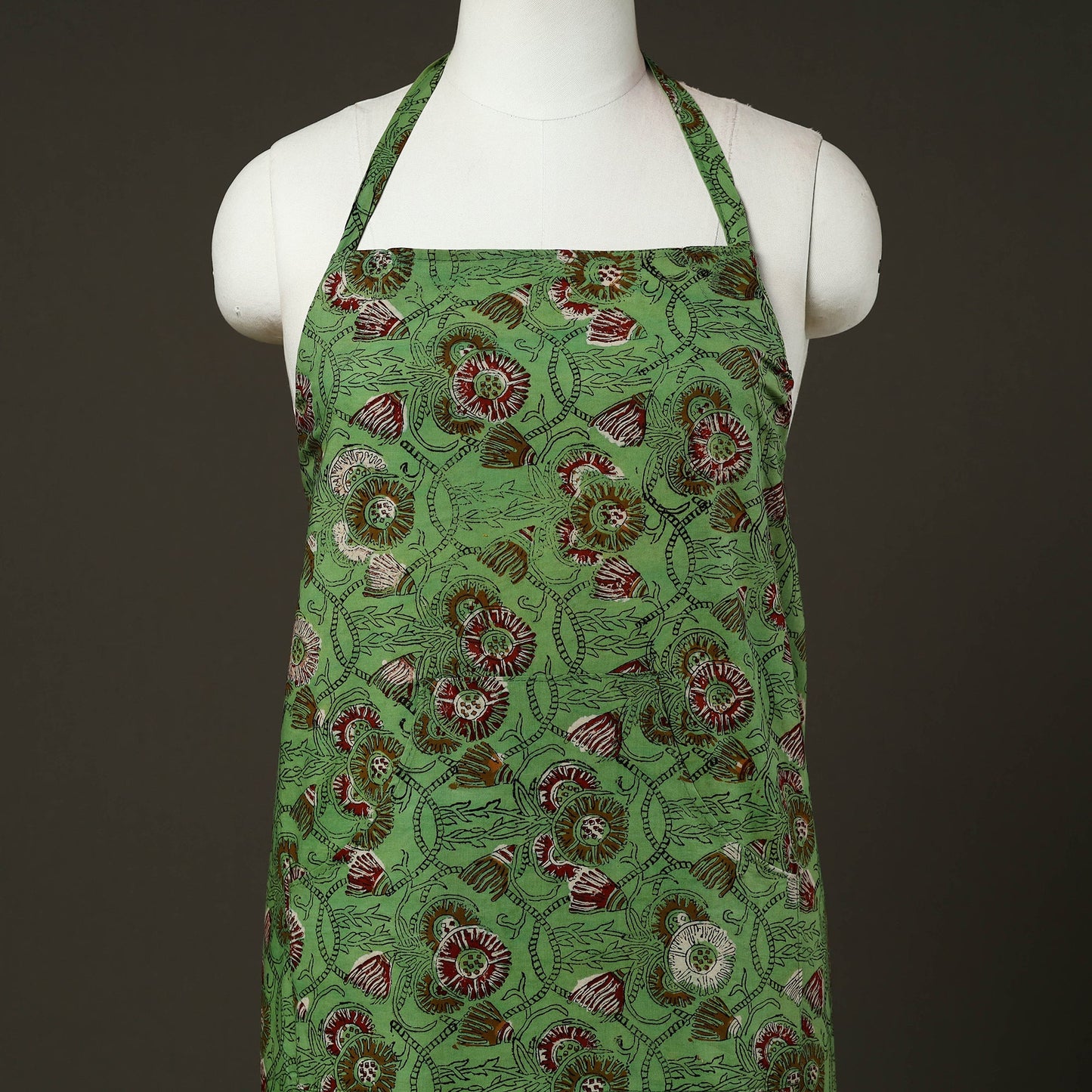  Green Bagru Block Print Cotton Apron with Pocket 