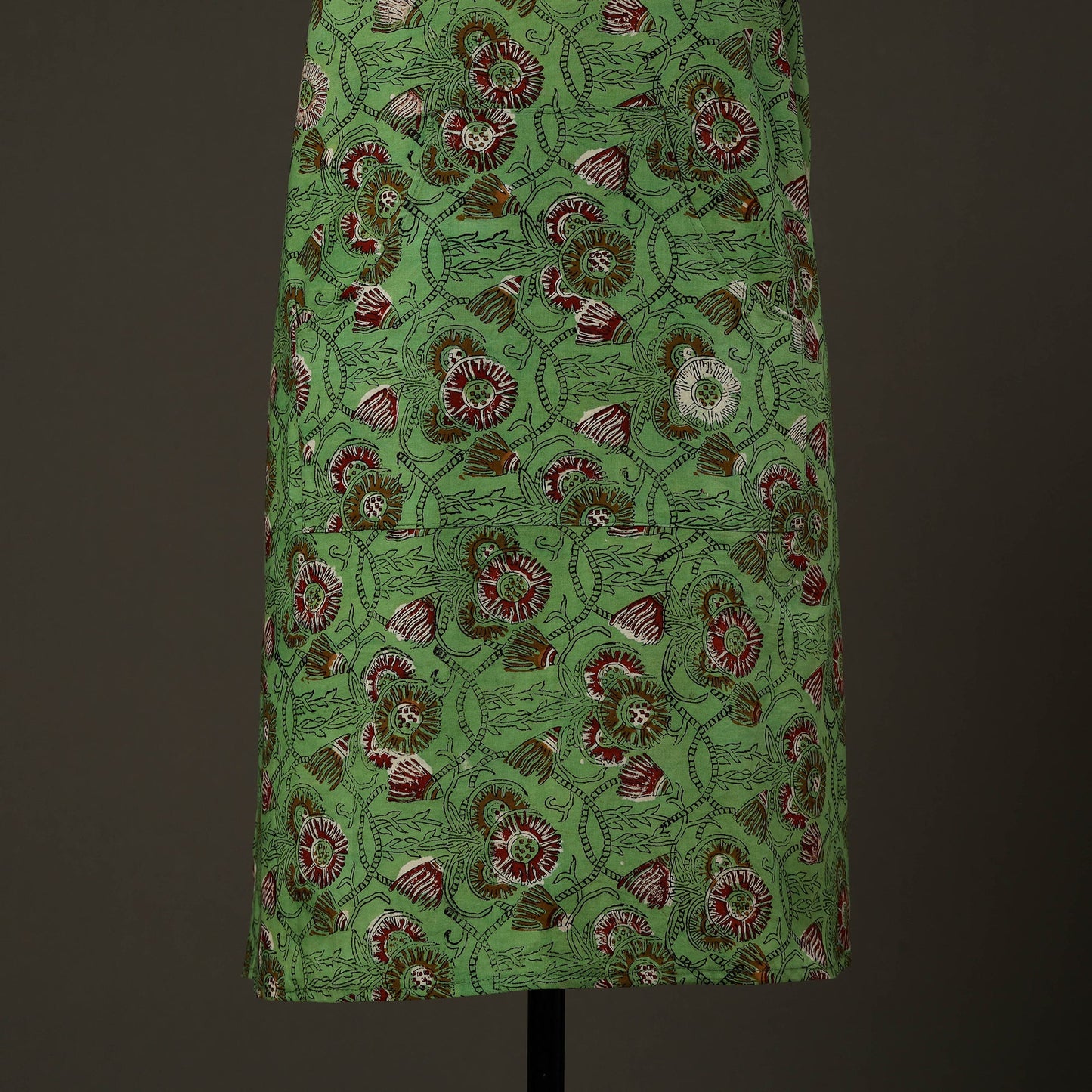  Green Bagru Block Print Cotton Apron with Pocket 
