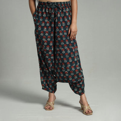Green - bagru cotton elasticated harem pant 05 - handcrafted