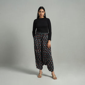 Green - bagru cotton elasticated harem pant 05 - handcrafted