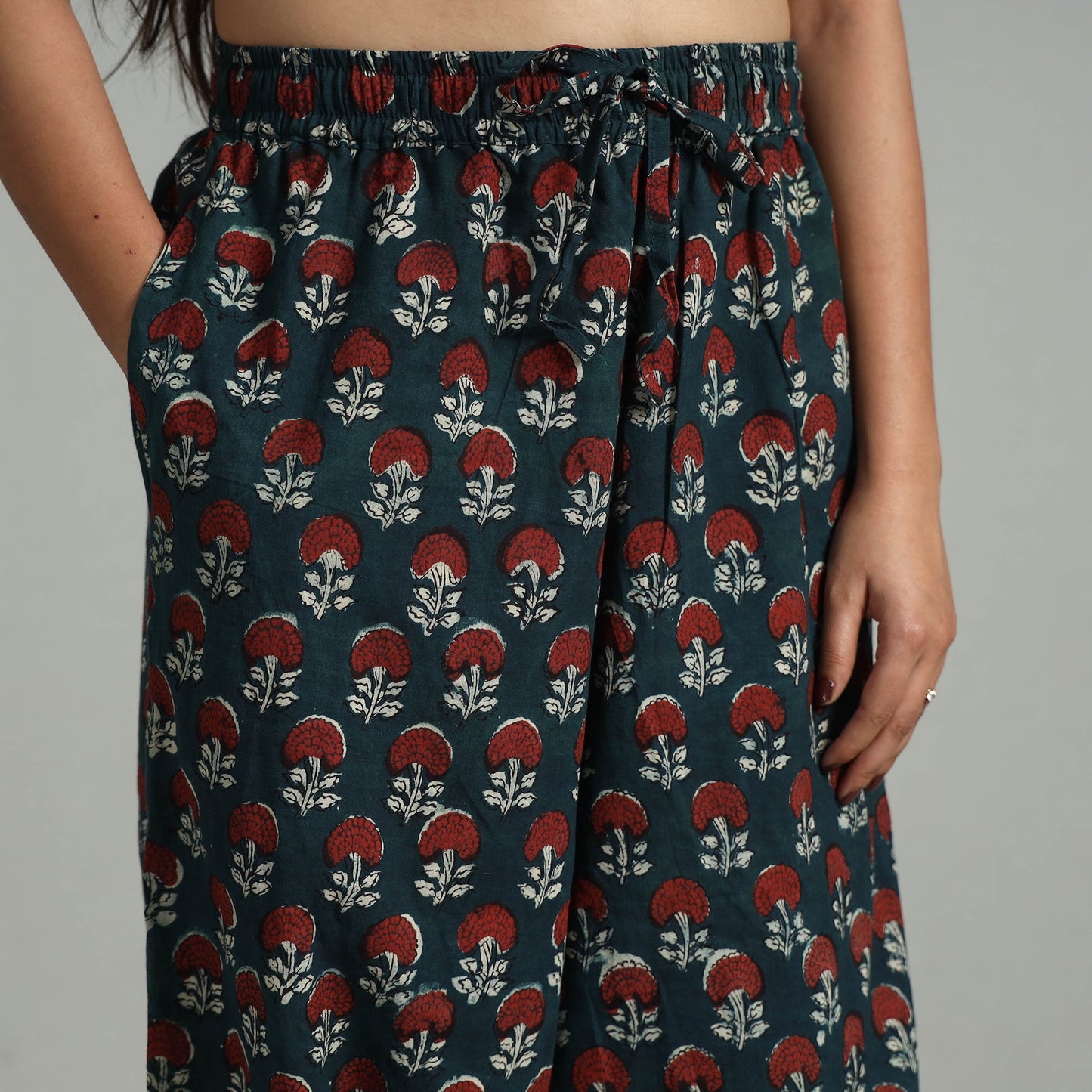 Green - bagru cotton elasticated harem pant 05 - handcrafted