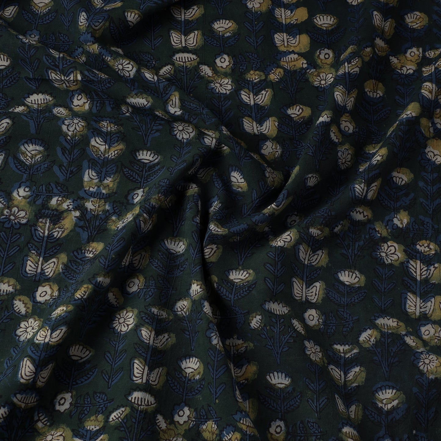 Green Bagru Dabu Block Printed Cotton Fabric 