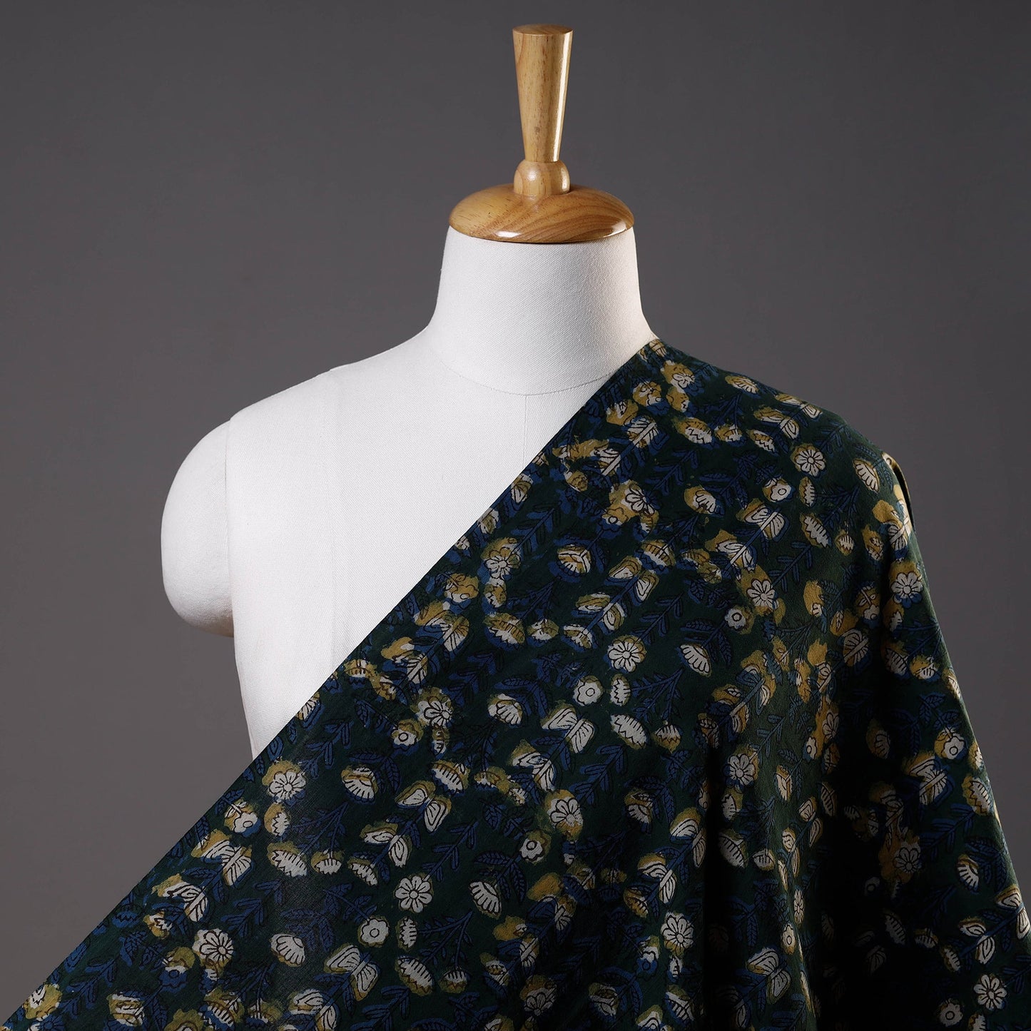 Green Bagru Dabu Block Printed Cotton Fabric 