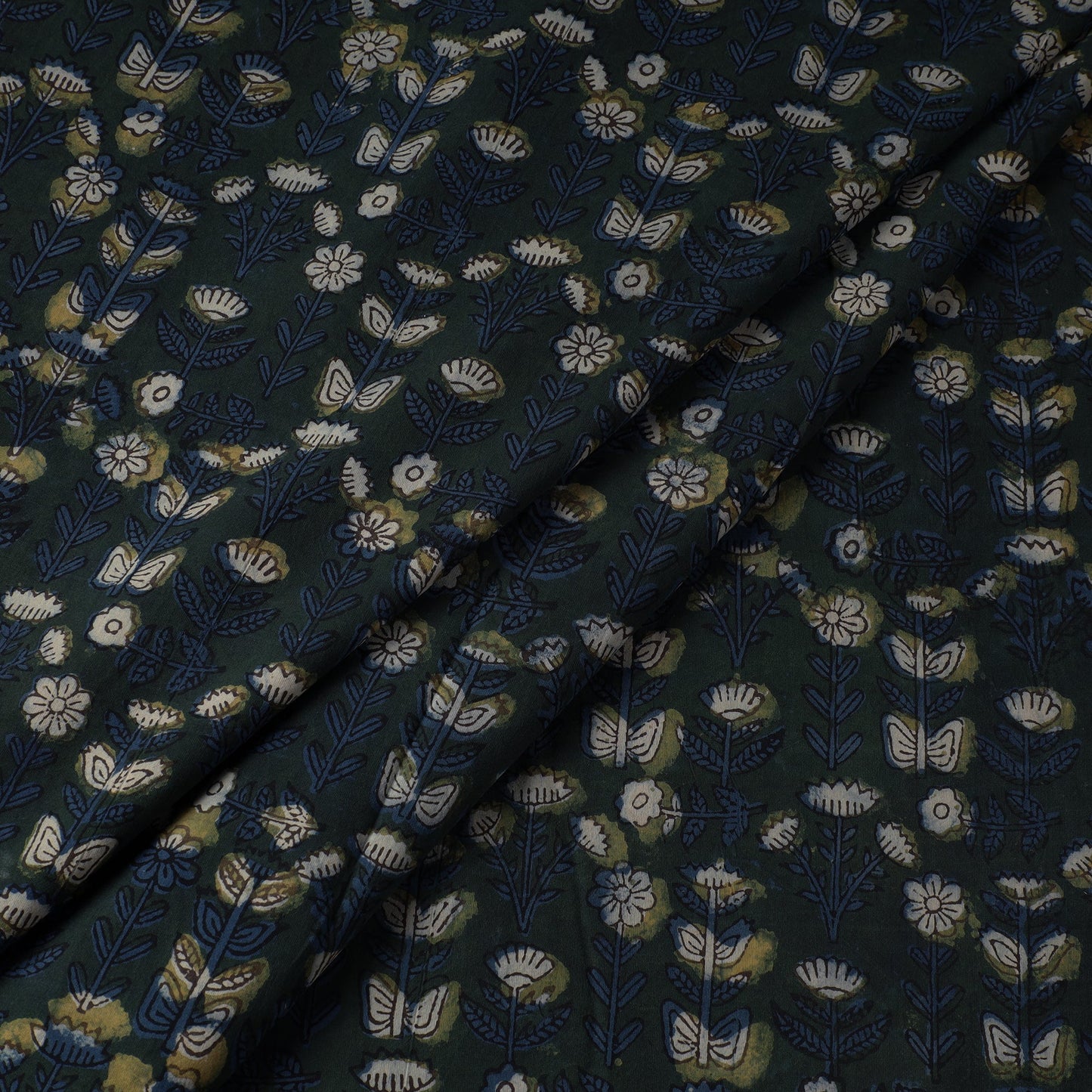 Green Bagru Dabu Block Printed Cotton Fabric 