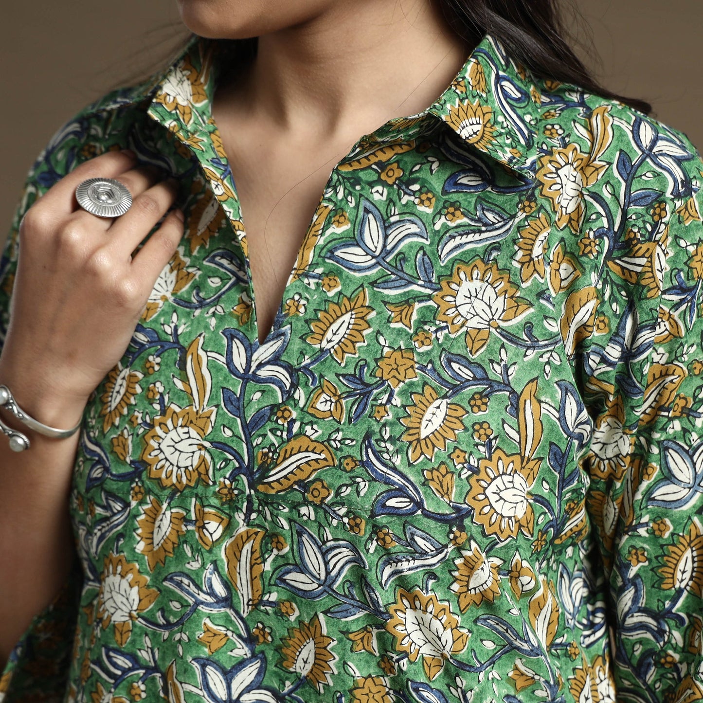 Green - bagru hand block printed cotton straight kurta