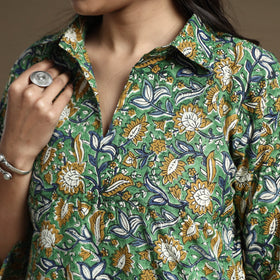 Green - bagru hand block printed cotton straight kurta