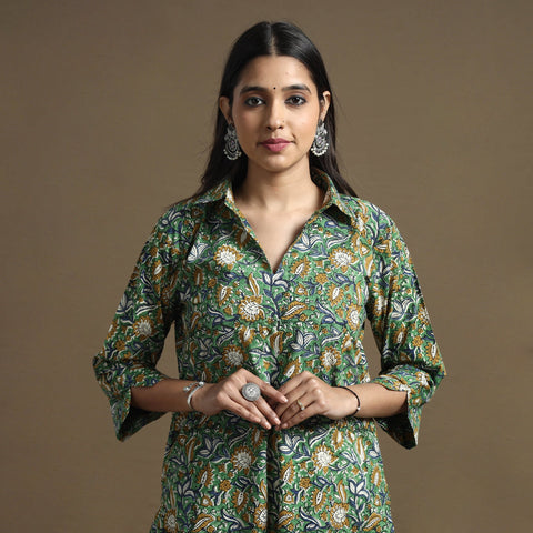 Green - bagru hand block printed cotton straight kurta