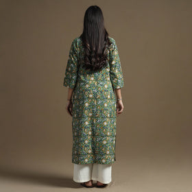 Green - bagru hand block printed cotton straight kurta
