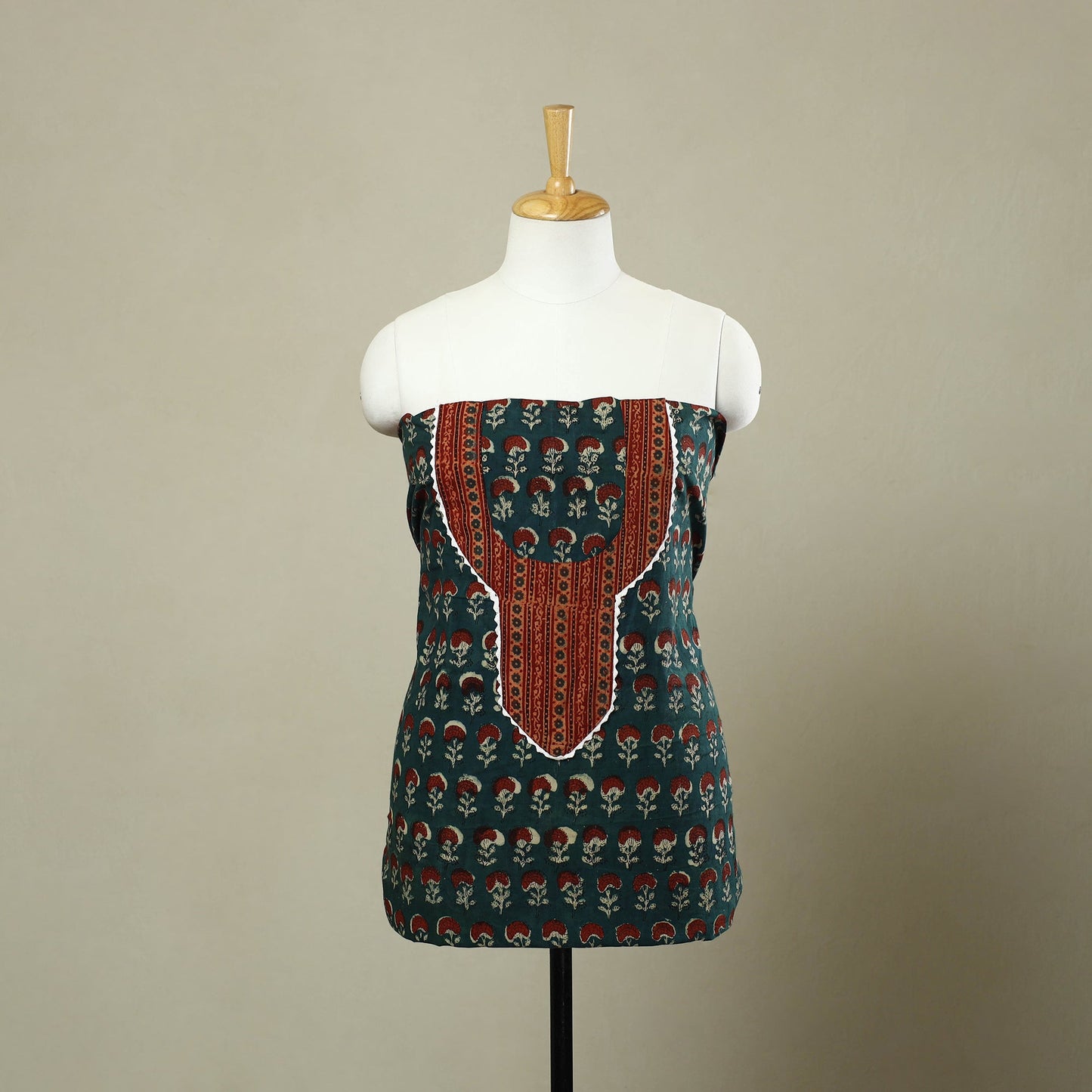 Buy Green Bagru Print Patchwork Cotton Kurta Material