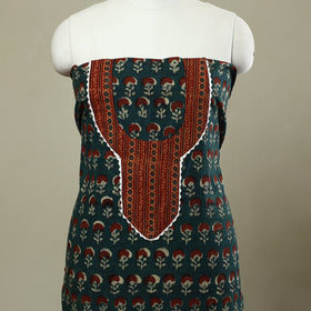 Buy Green Bagru Print Patchwork Cotton Kurta Material