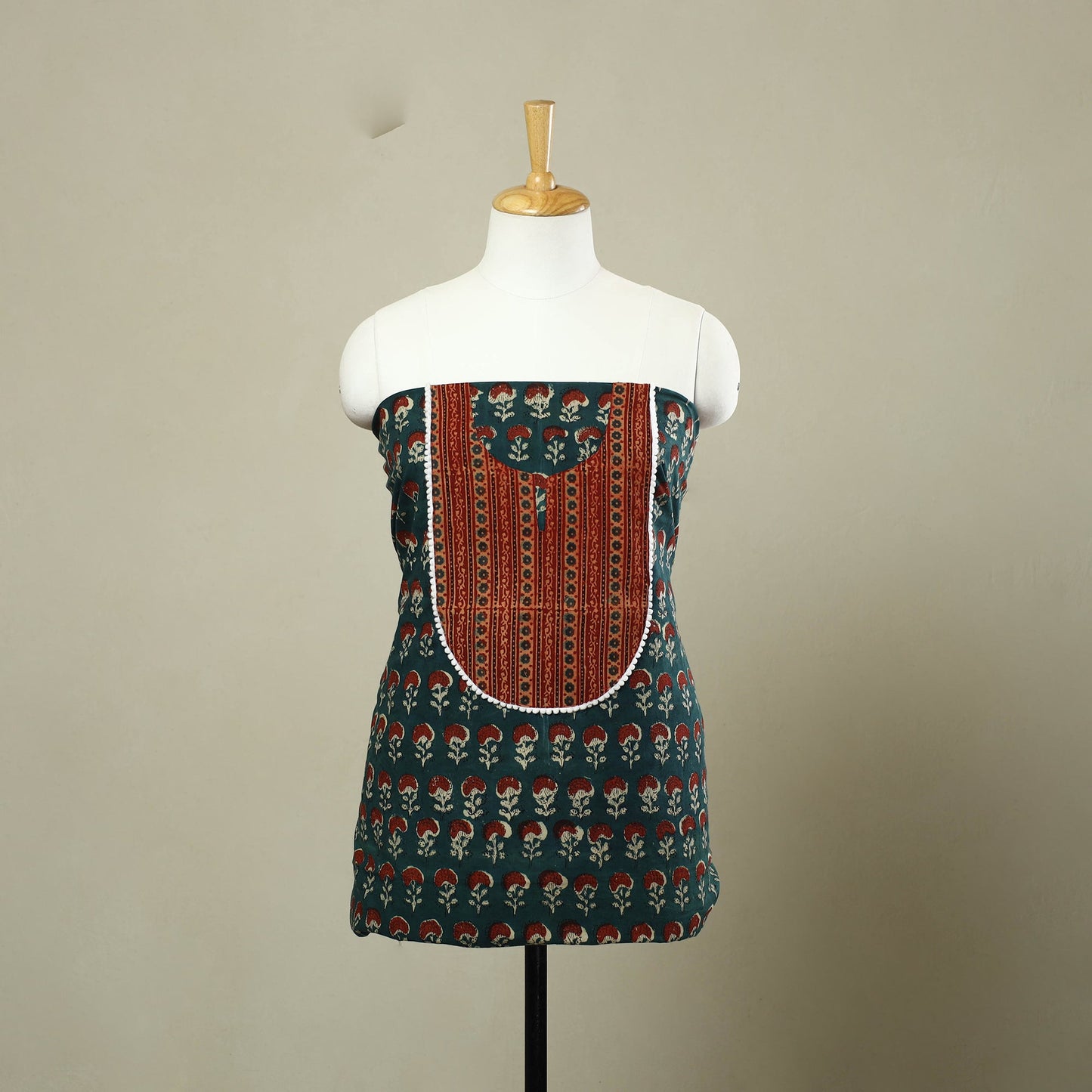 Green - bagru patchwork cotton unstitched kurta material