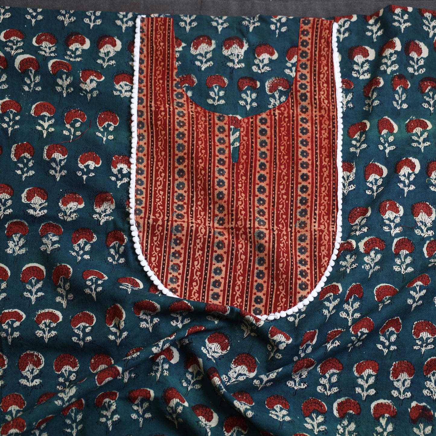 Green - bagru patchwork cotton unstitched kurta material