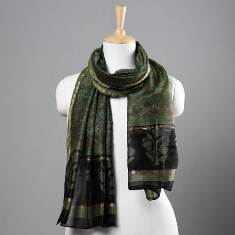 Buy Bagru Block Printed Chanderi Silk Handloom Stole with Zari Border Online at iTokri.com