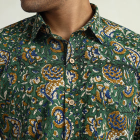 Green Bagru Block Printed Cotton Men Half Sleeve Shirt