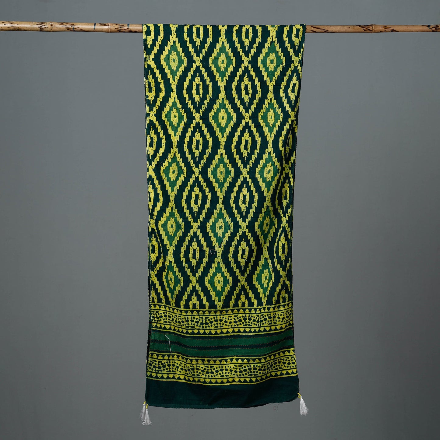  Bagru Block Printed Tagai Work Cotton Stole with Tassels 
