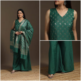 Green - banarasi tanchoi silk cotton palaazo set for women