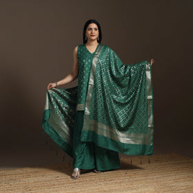Green - banarasi tanchoi silk cotton palaazo set for women