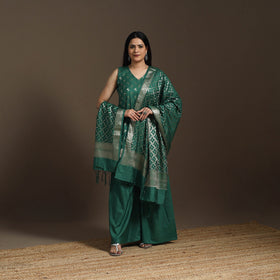 Green - banarasi tanchoi silk cotton palaazo set for women