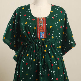 Buy Green Bandhani Cotton Kaftan with Desert Thread Embroidery