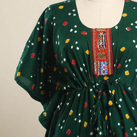 Buy Green Bandhani Cotton Kaftan with Desert Thread Embroidery