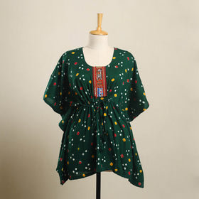 Buy Green Bandhani Cotton Kaftan with Desert Thread Embroidery