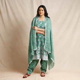  Bandhani Cotton Kurta with Salwar & Dupatta Set 